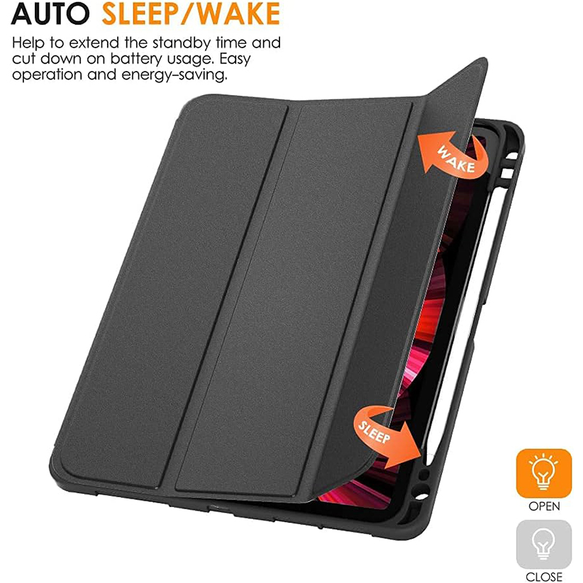  New iPad Pro13 M4 2024 Case- Slim Trifold Stand Soft TPU Back Cover with Built-in Pencil Holder